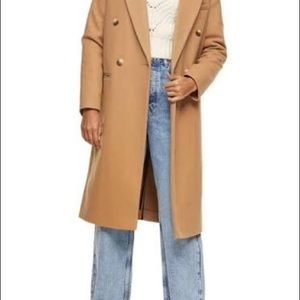 Tags on! Topshop Brooke Double Breasted Camel Coat, Size 6 US (Fits Like 2-4)